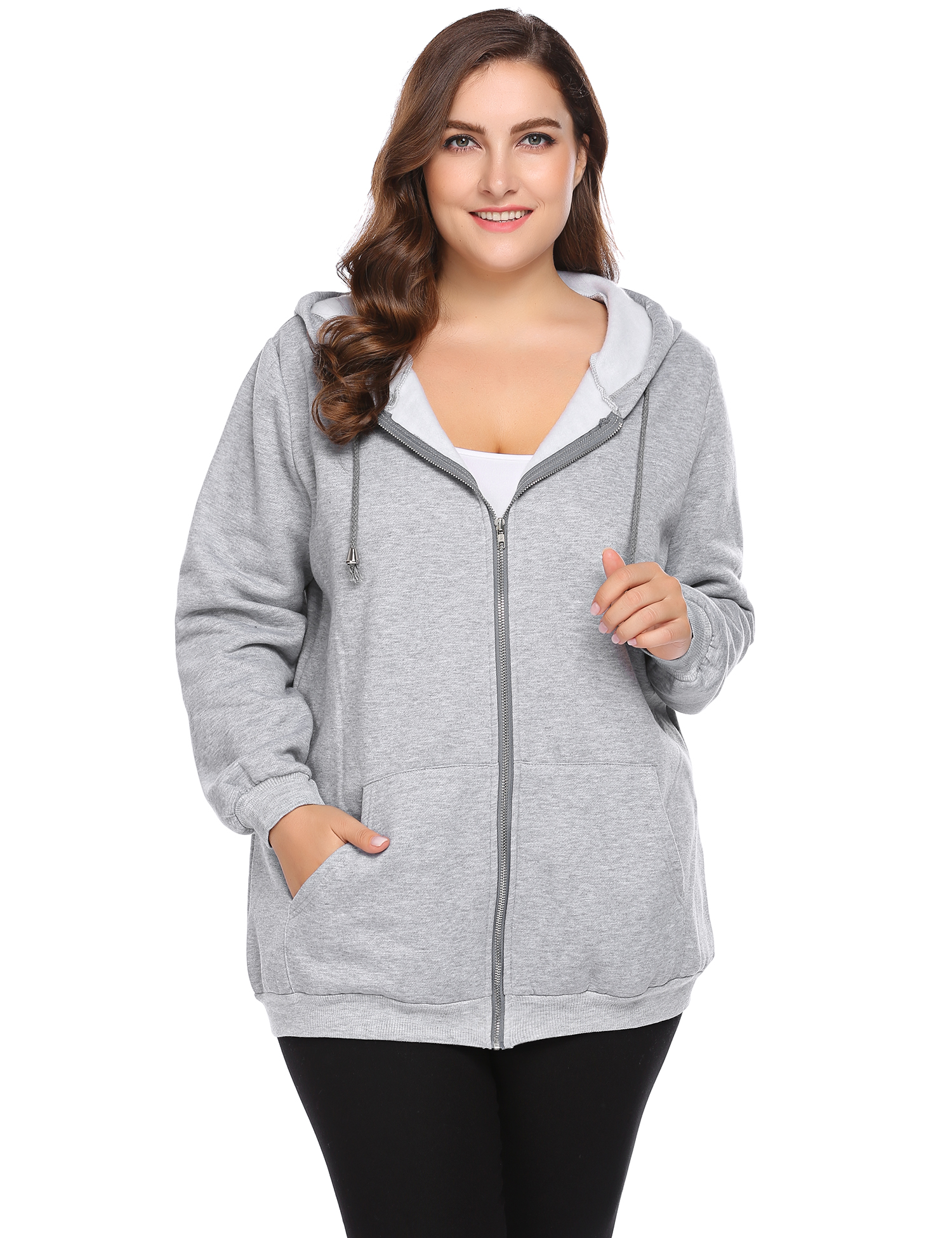 Plus Size Women Active Soft FullZip Fleece Hoodie Jacket with Pocket